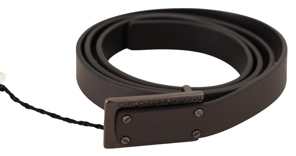 Costume National Dark Brown Leather Logo Buckle Belt by Costume National