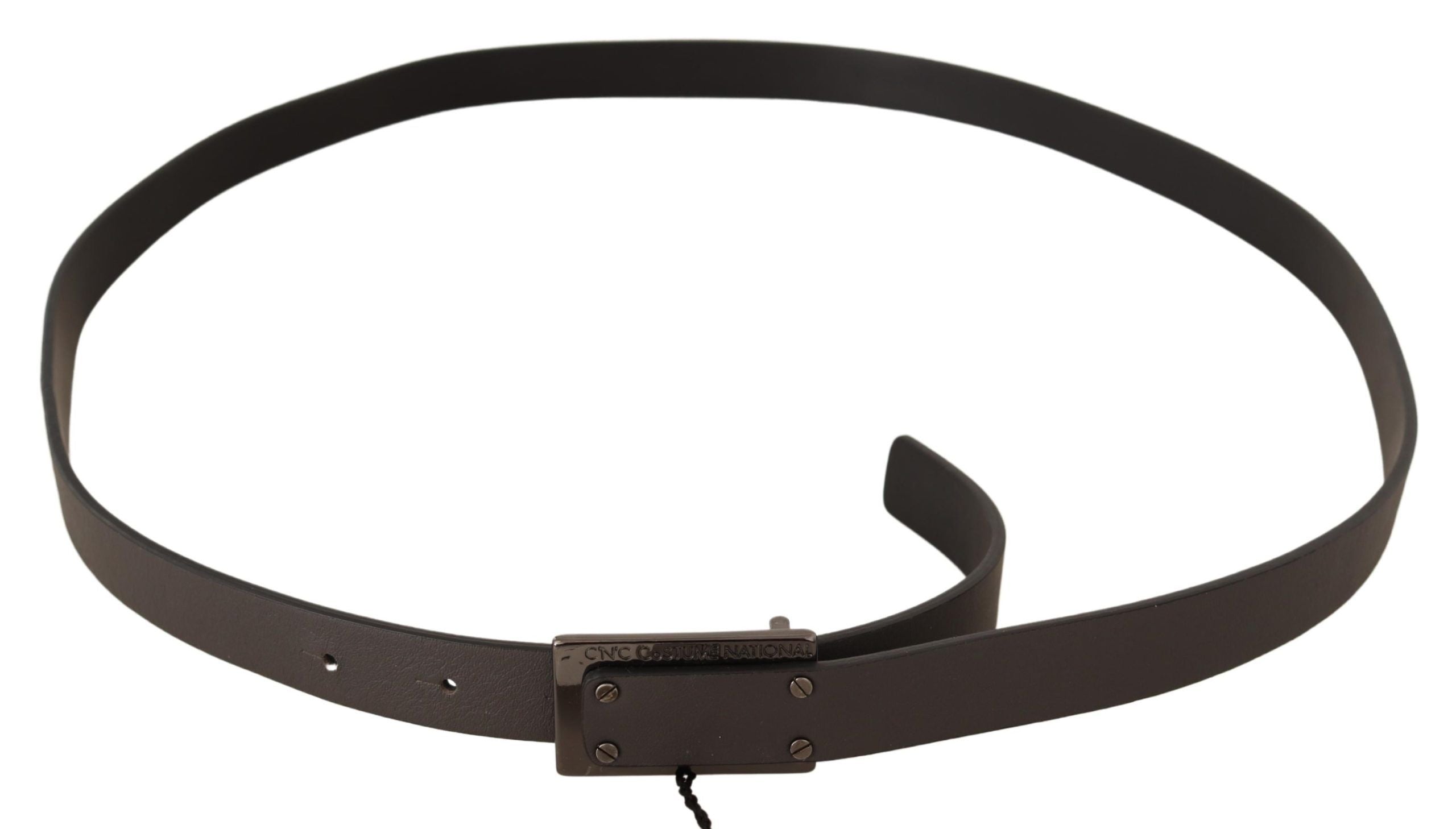 Costume National Dark Brown Leather Logo Buckle Belt by Costume National