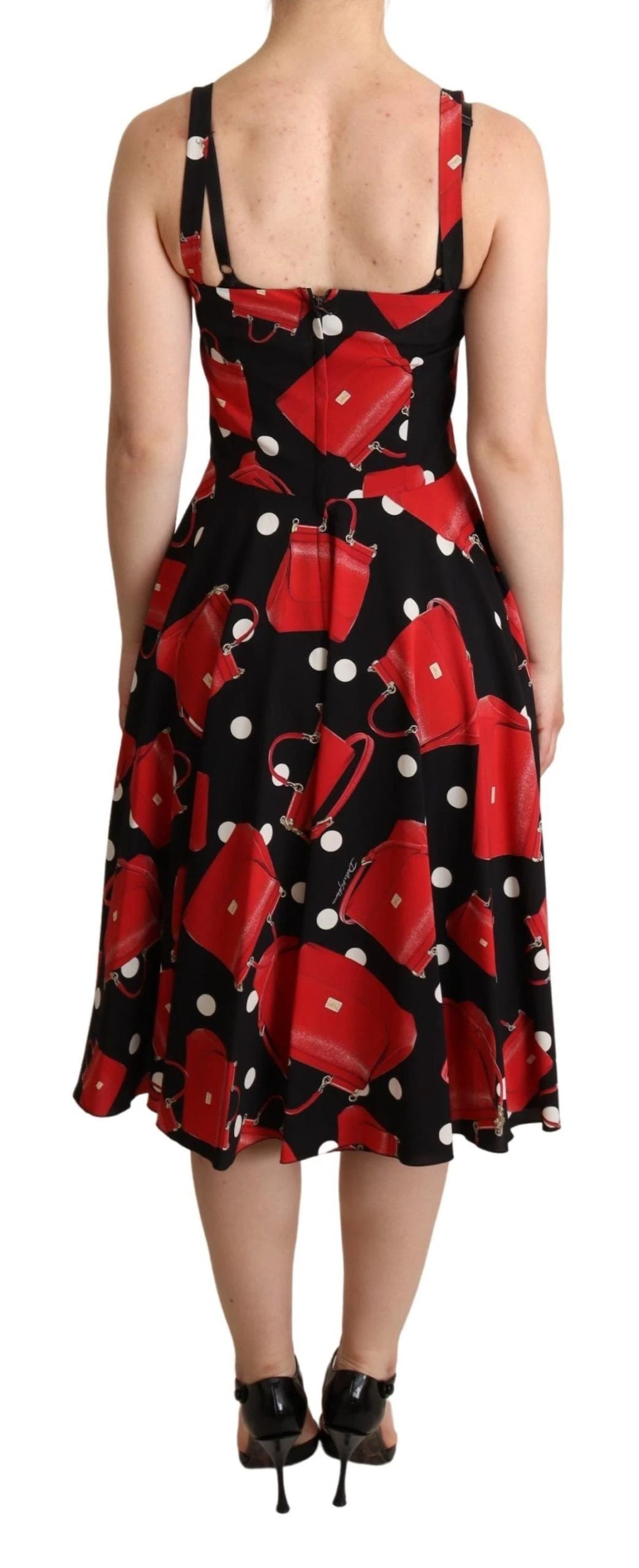 Dolce & Gabbana Black Red Bag Print A-line Mid Length Dress by Dolce & Gabbana