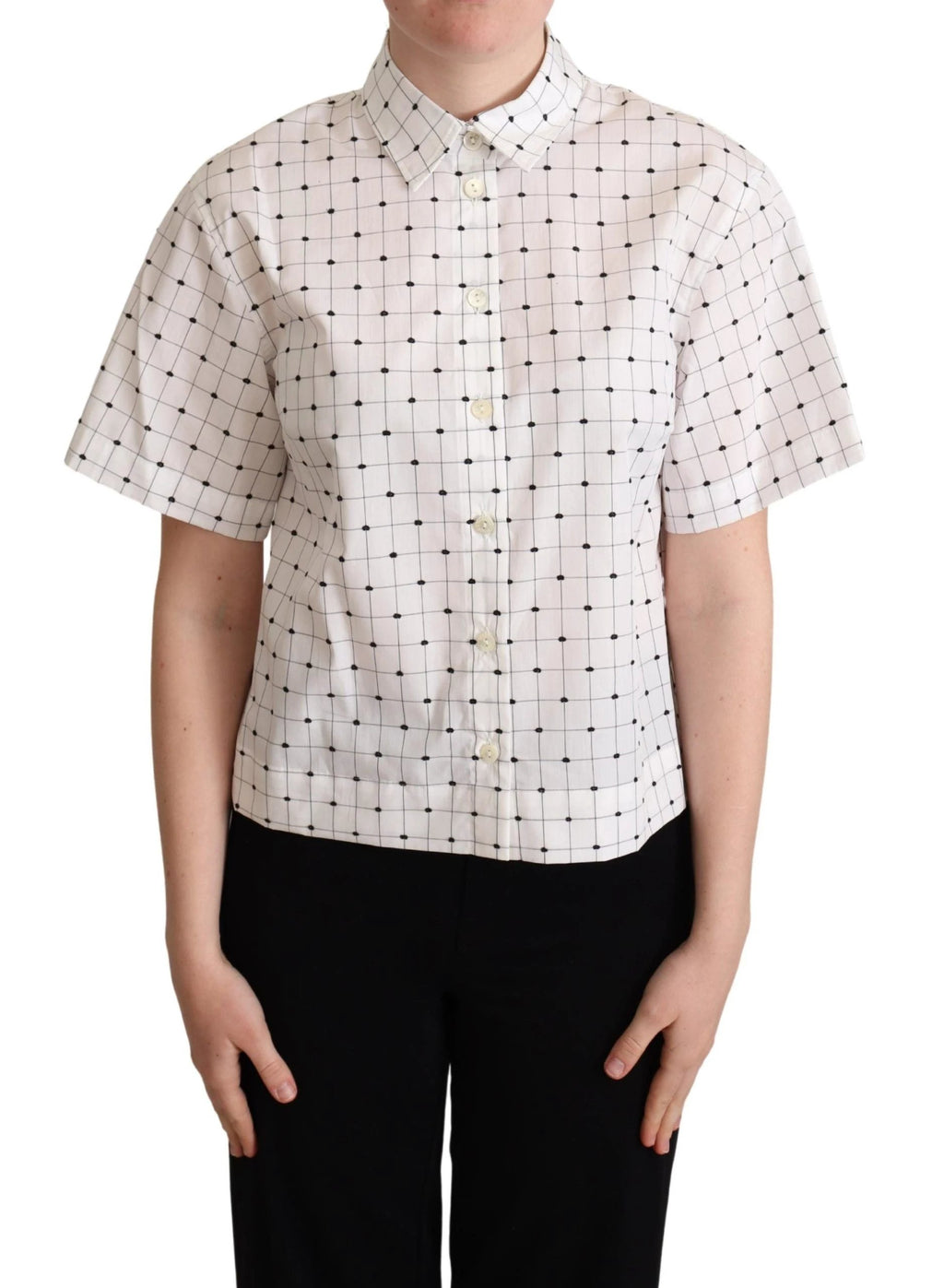 Dolce & Gabbana White Polka Dot Cotton Collared Shirt Top by Dolce & Gabbana