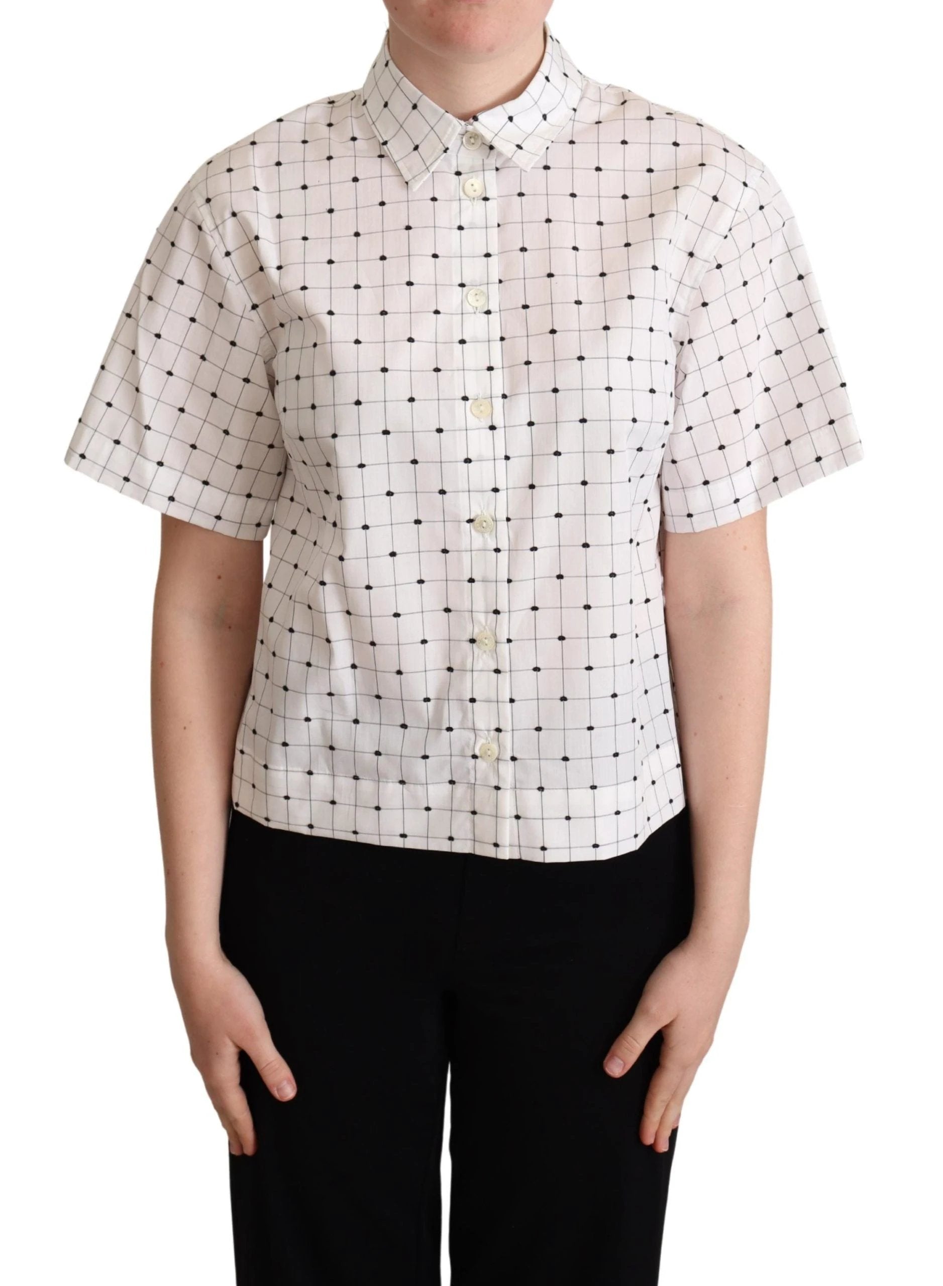 Dolce & Gabbana White Polka Dot Cotton Collared Shirt Top by Dolce & Gabbana