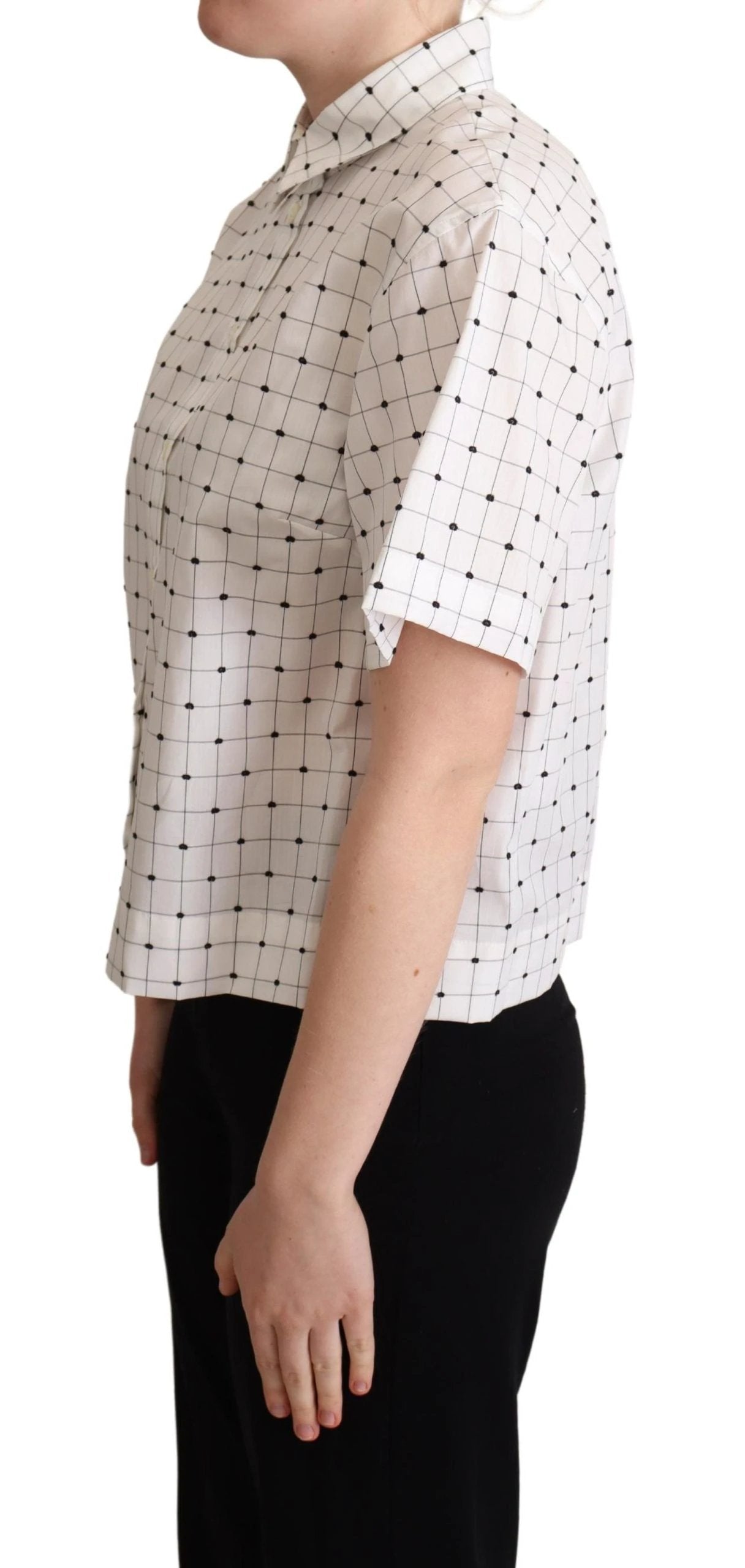 Dolce & Gabbana White Polka Dot Cotton Collared Shirt Top by Dolce & Gabbana