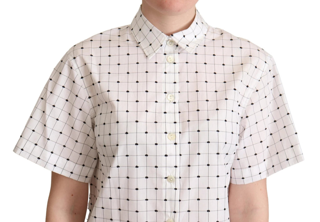 Dolce & Gabbana White Polka Dot Cotton Collared Shirt Top by Dolce & Gabbana
