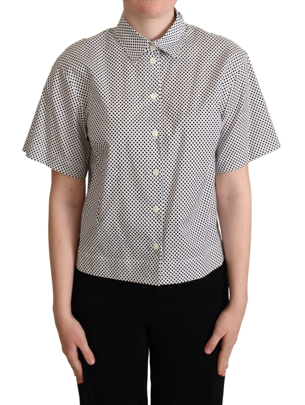 Dolce & Gabbana Black Polka Dot Collared Shirt White by Dolce & Gabbana