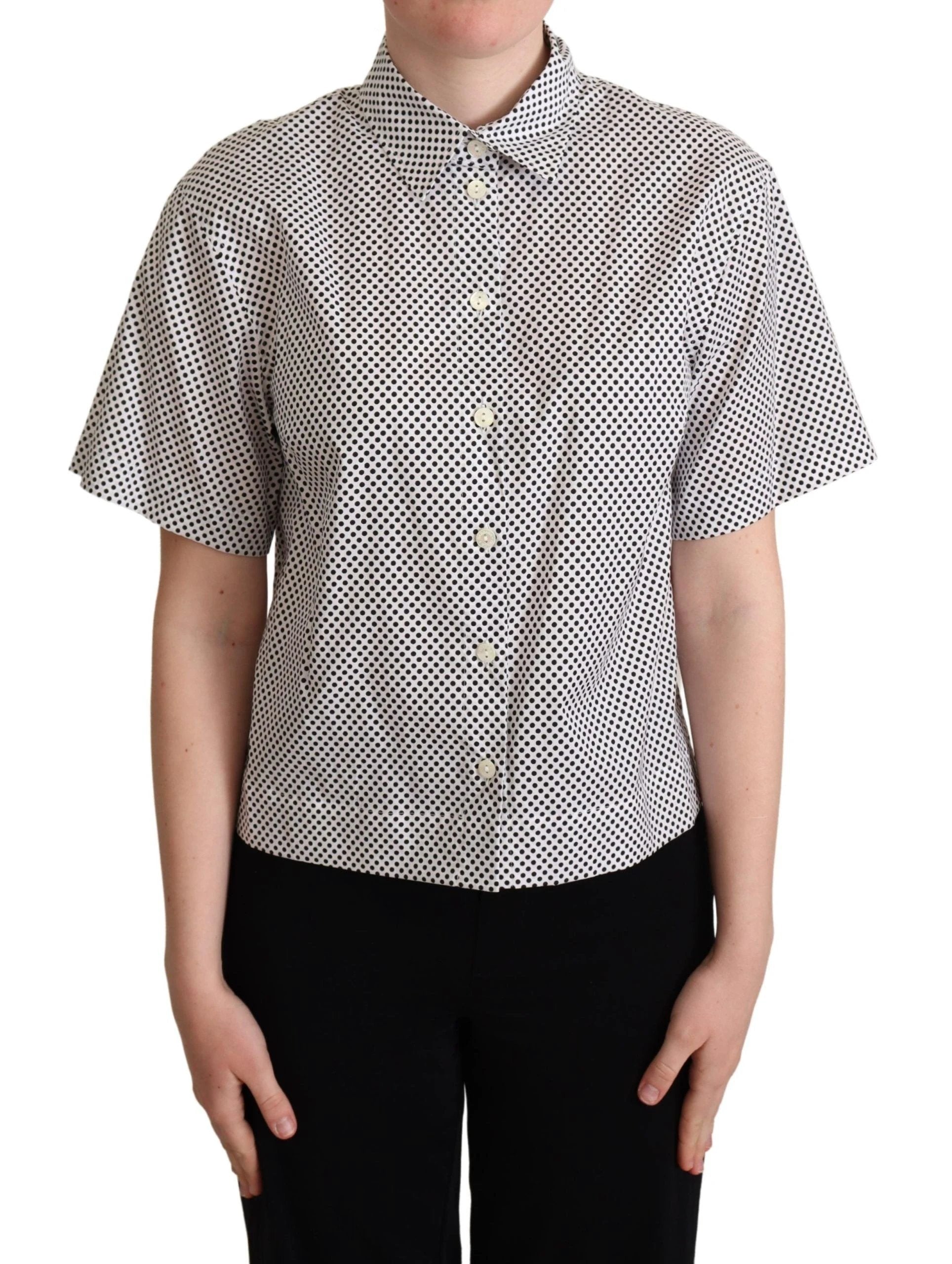Dolce & Gabbana Black Polka Dot Collared Shirt White by Dolce & Gabbana