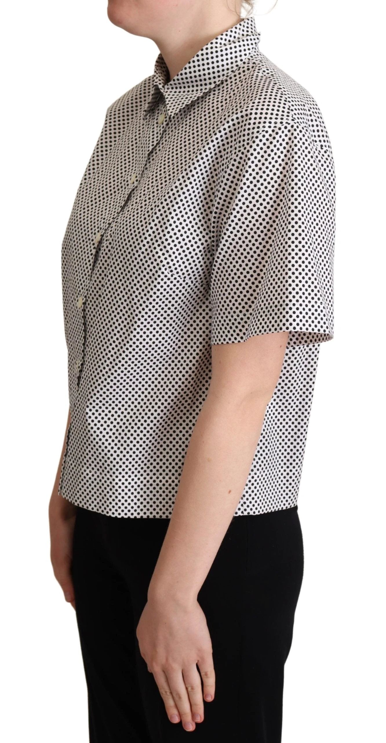 Dolce & Gabbana Black Polka Dot Collared Shirt White by Dolce & Gabbana