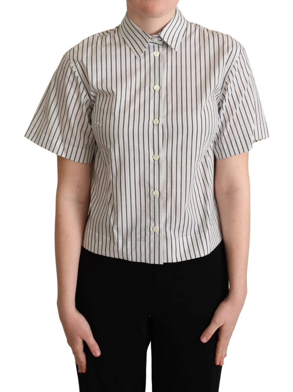 Dolce & Gabbana White Black Striped Collared Shirt by Dolce & Gabbana
