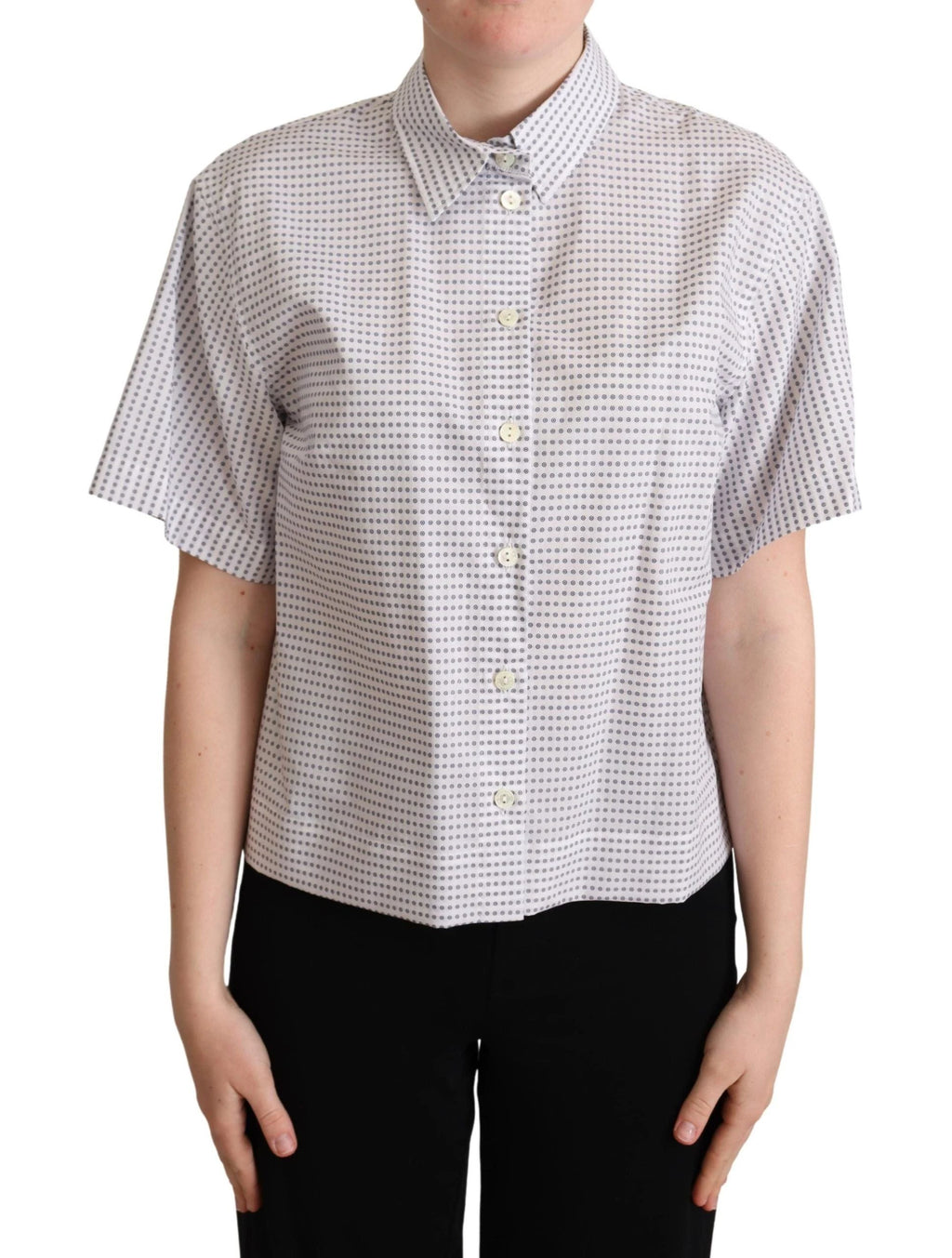 Dolce & Gabbana White Polka Dots Collared Blouse Shirt by Dolce & Gabbana