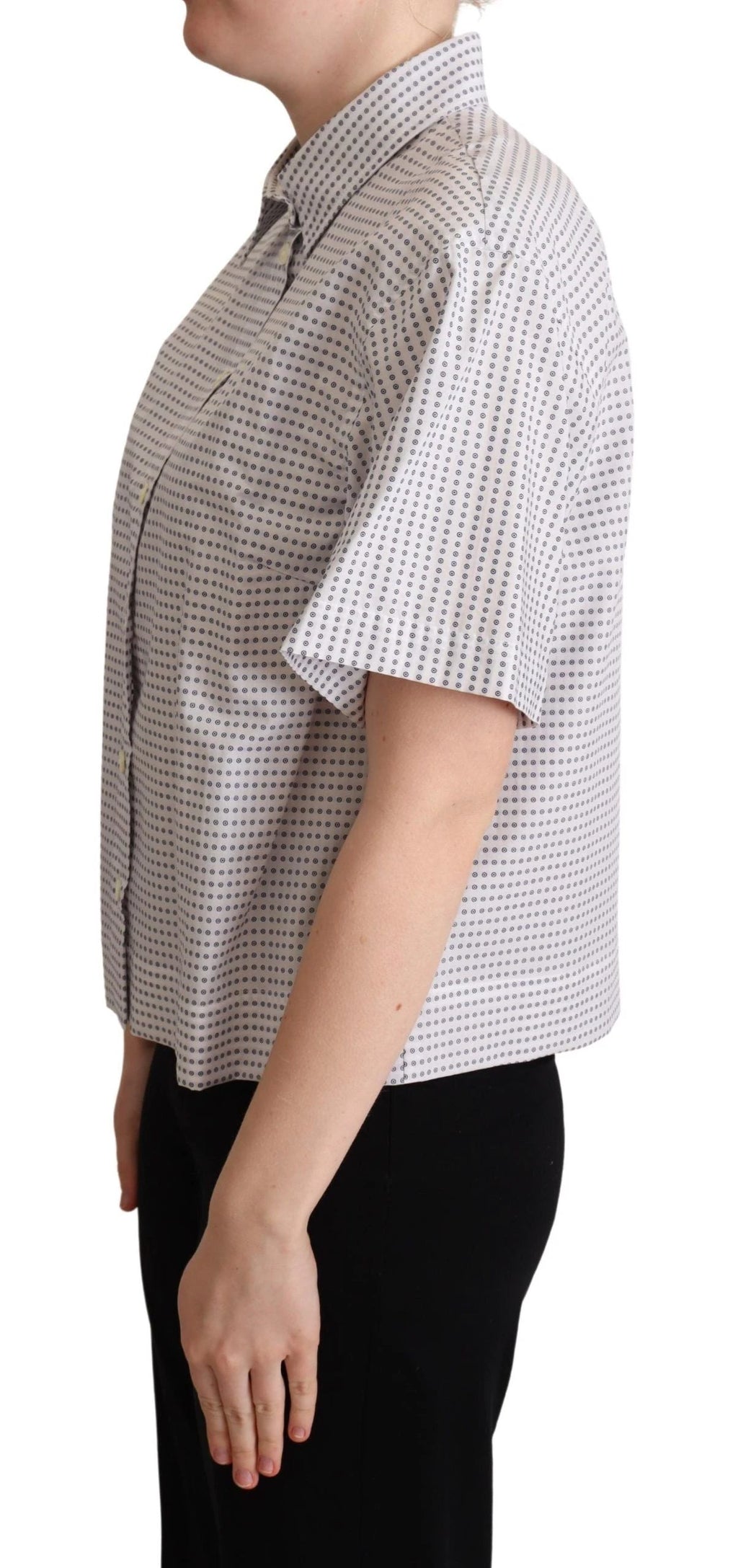 Dolce & Gabbana White Polka Dots Collared Blouse Shirt by Dolce & Gabbana