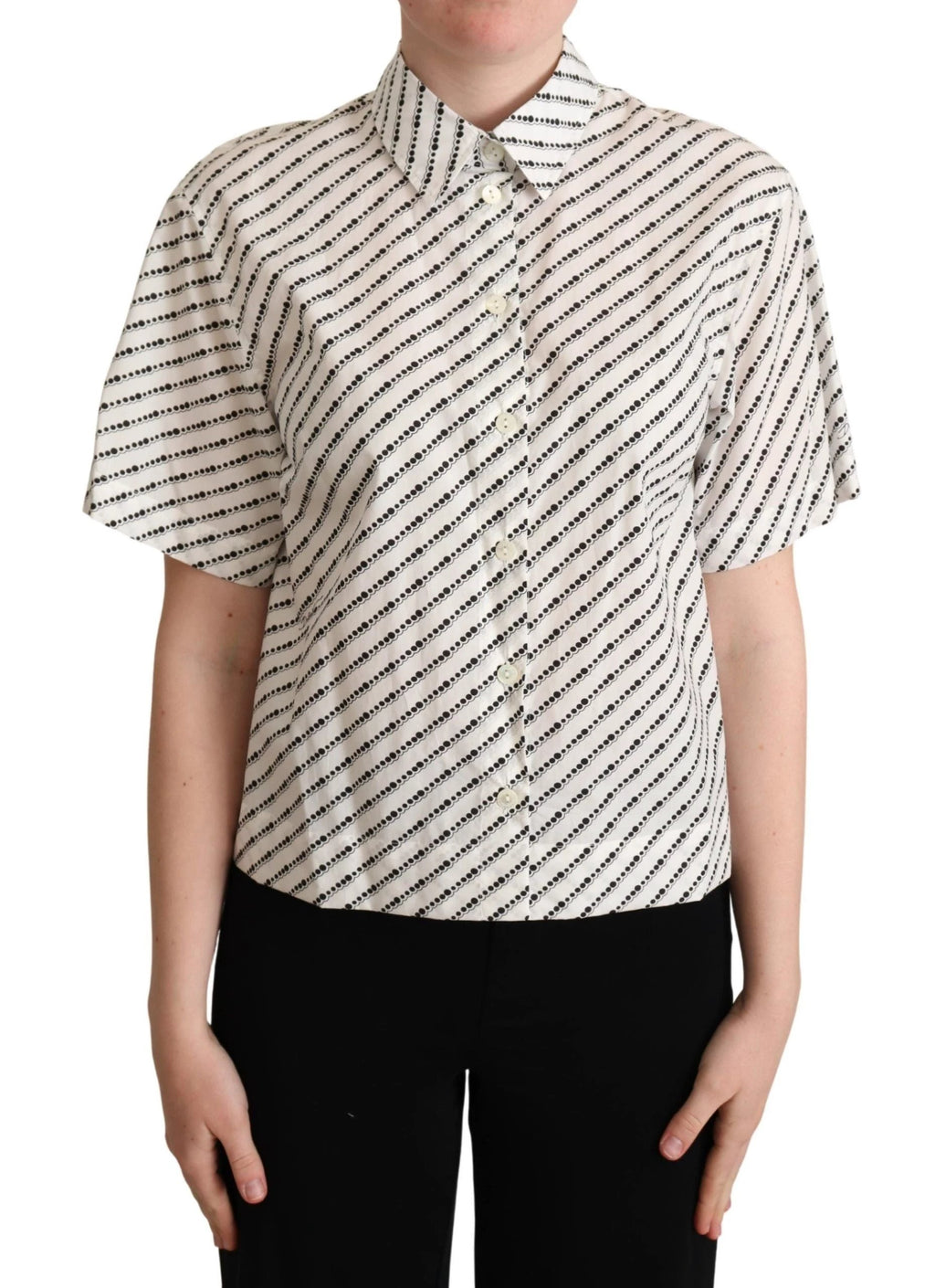 Dolce & Gabbana White Dotted Collared Blouse Shirt by Dolce & Gabbana