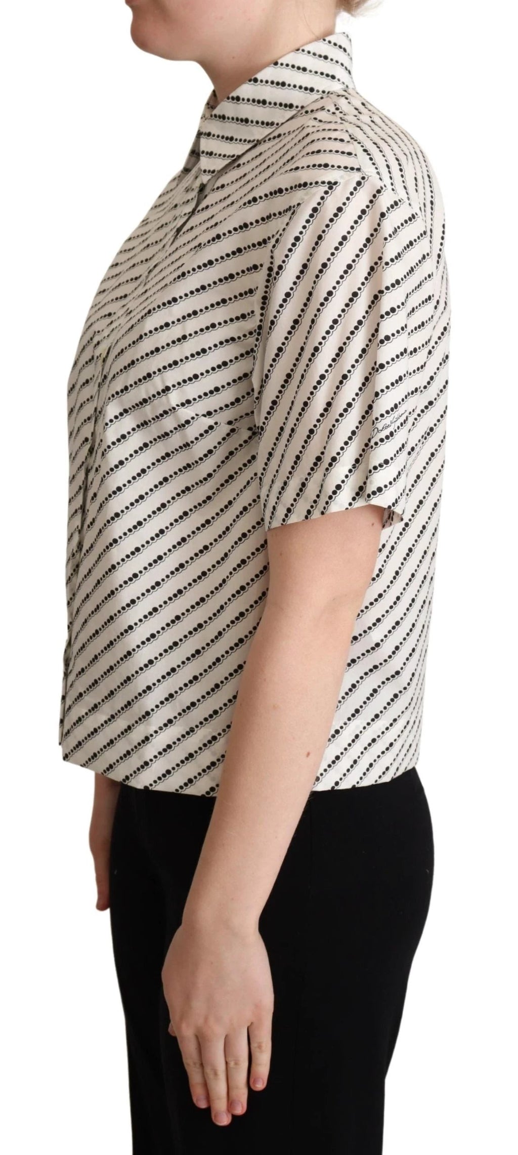 Dolce & Gabbana White Dotted Collared Blouse Shirt by Dolce & Gabbana