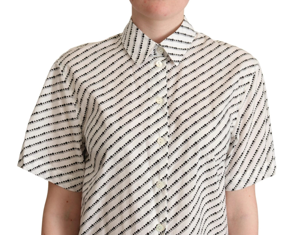 Dolce & Gabbana White Dotted Collared Blouse Shirt by Dolce & Gabbana