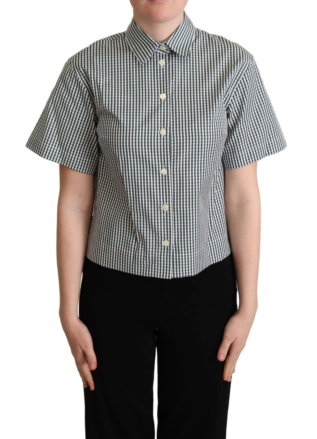 Dolce & Gabbana White Green Cotton Check Shirt Blouse Top by Dolce & Gabbana