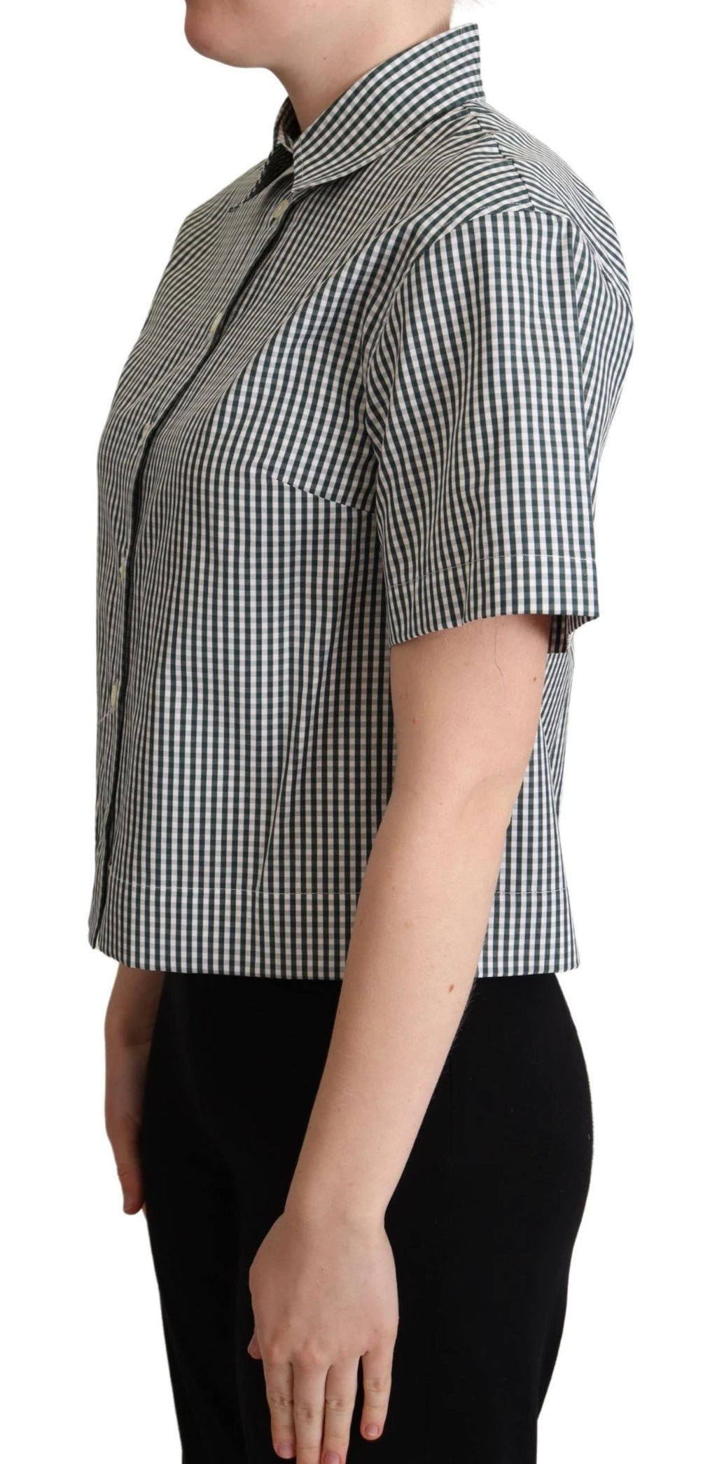 Dolce & Gabbana White Green Cotton Check Shirt Blouse Top by Dolce & Gabbana
