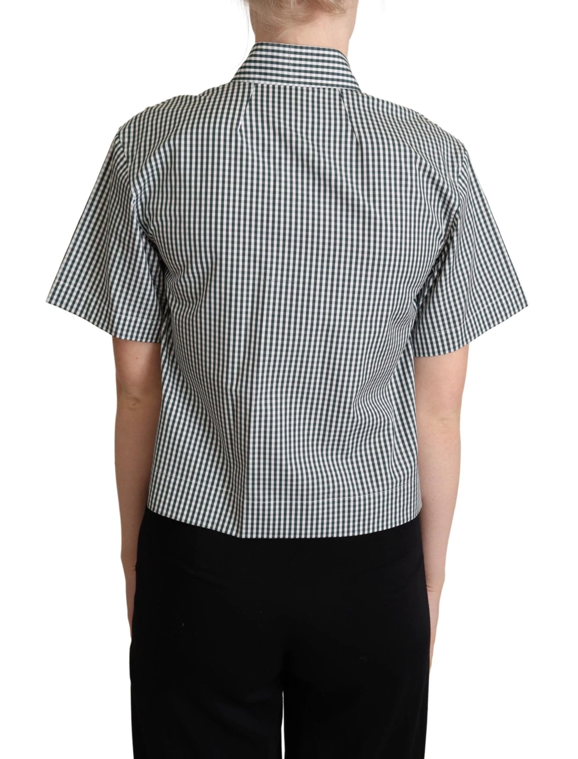 Dolce & Gabbana White Green Cotton Check Shirt Blouse Top by Dolce & Gabbana
