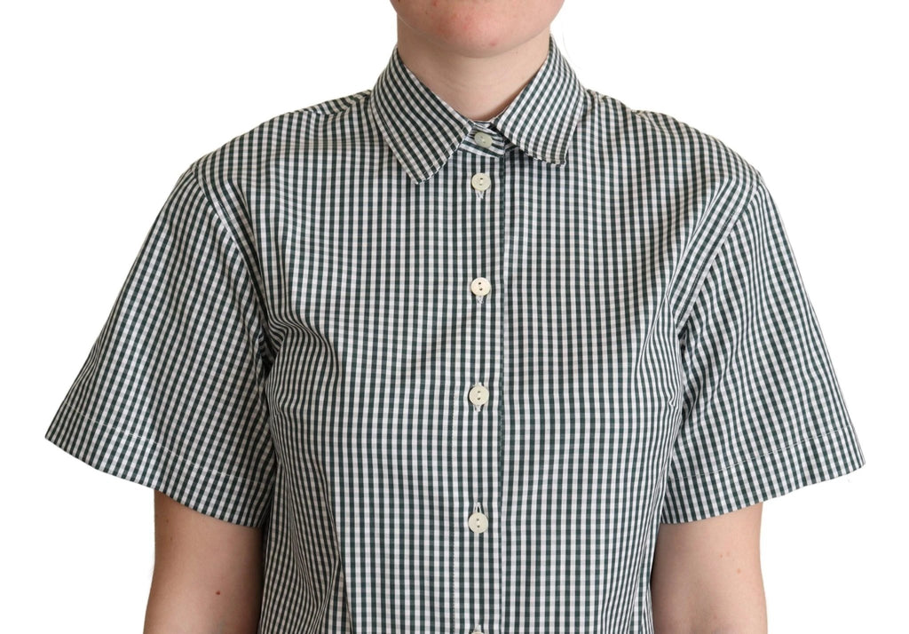 Dolce & Gabbana White Green Cotton Check Shirt Blouse Top by Dolce & Gabbana