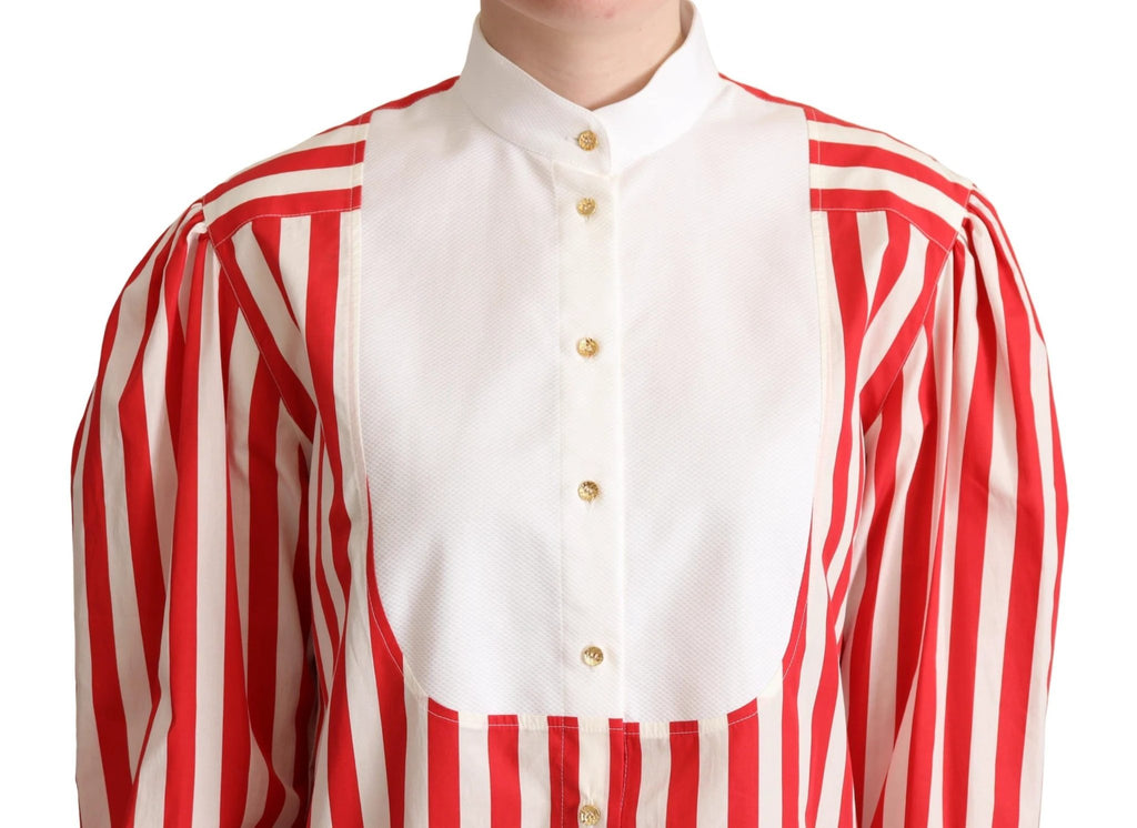 Dolce & Gabbana Red White Striped Long Sleeves Formal Shirt by Dolce & Gabbana