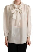 Dolce & Gabbana Light Gray Ascot Collar Shirt Silk Blouse Top by Dolce & Gabbana