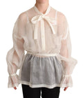 Dolce & Gabbana White Ascot Collar Long Sleeves Blouse Top by Dolce & Gabbana