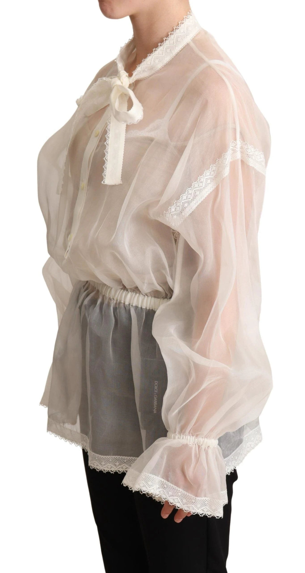 Dolce & Gabbana White Ascot Collar Long Sleeves Blouse Top by Dolce & Gabbana