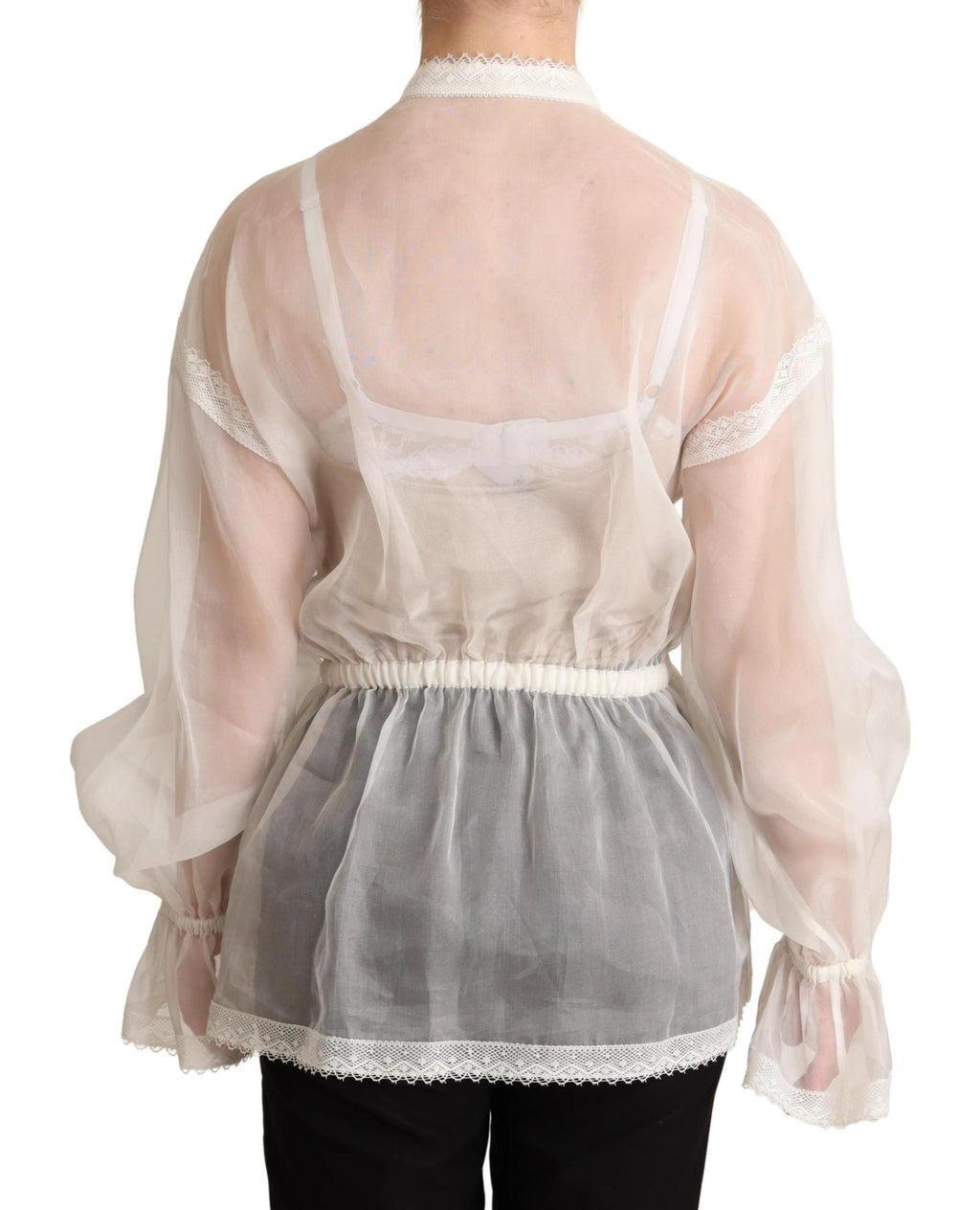 Dolce & Gabbana White Ascot Collar Long Sleeves Blouse Top by Dolce & Gabbana