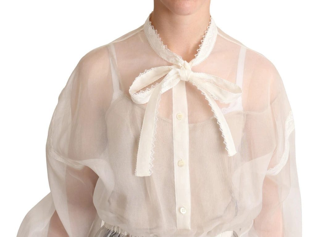 Dolce & Gabbana White Ascot Collar Long Sleeves Blouse Top by Dolce & Gabbana
