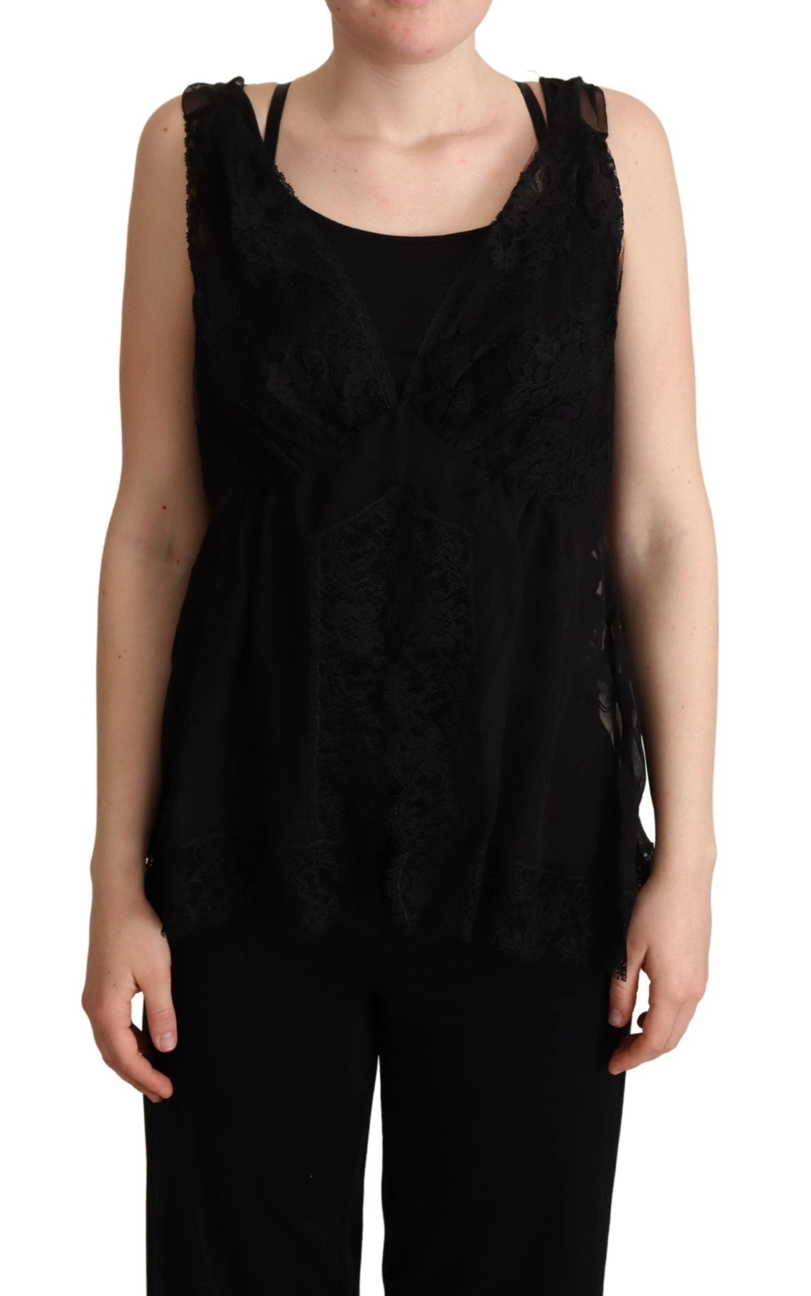 Dolce & Gabbana Black Silk Lace Trim Camisole Tank Top by Dolce & Gabbana
