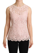 Dolce & Gabbana Pink Floral Lace Sleeveless Tank Blouse Top by Dolce & Gabbana