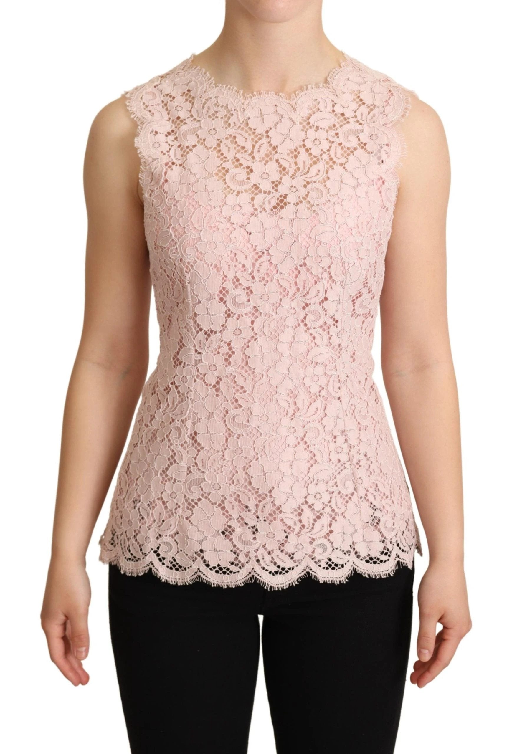 Dolce & Gabbana Pink Floral Lace Sleeveless Tank Blouse Top by Dolce & Gabbana