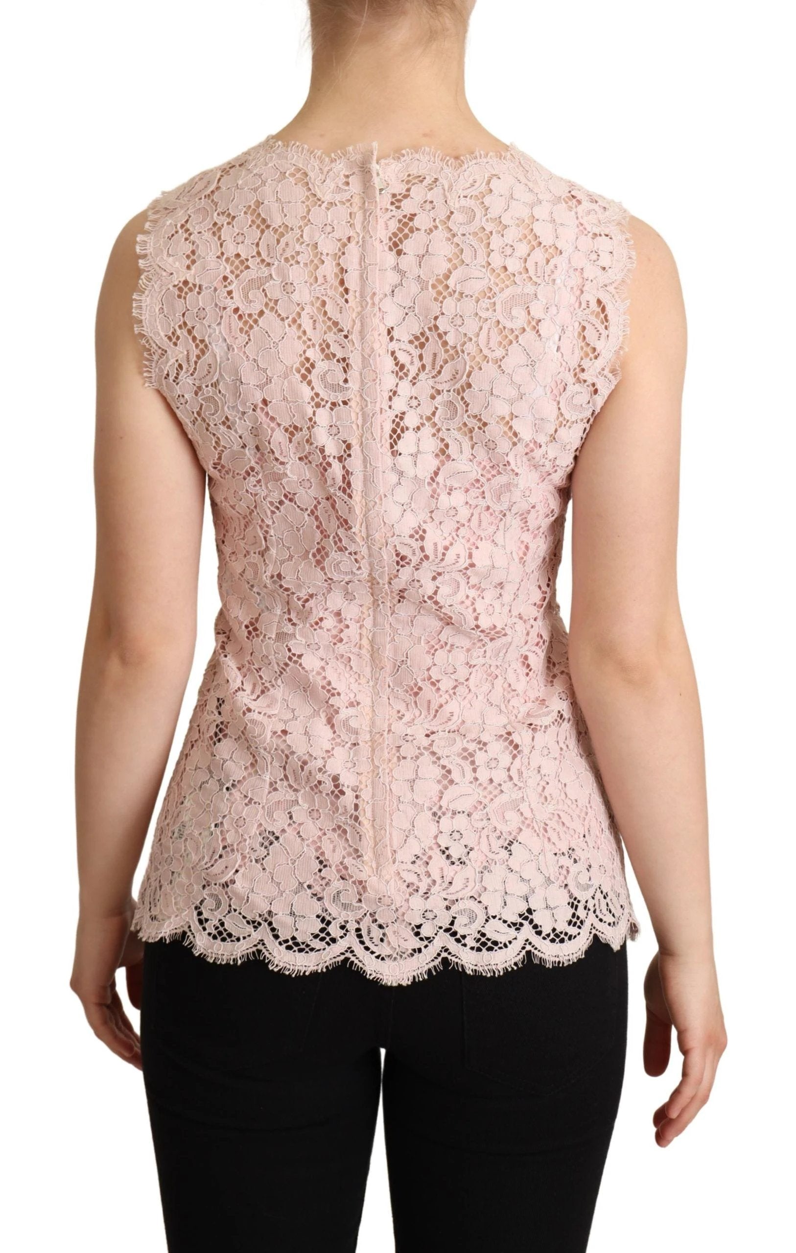 Dolce & Gabbana Pink Floral Lace Sleeveless Tank Blouse Top by Dolce & Gabbana