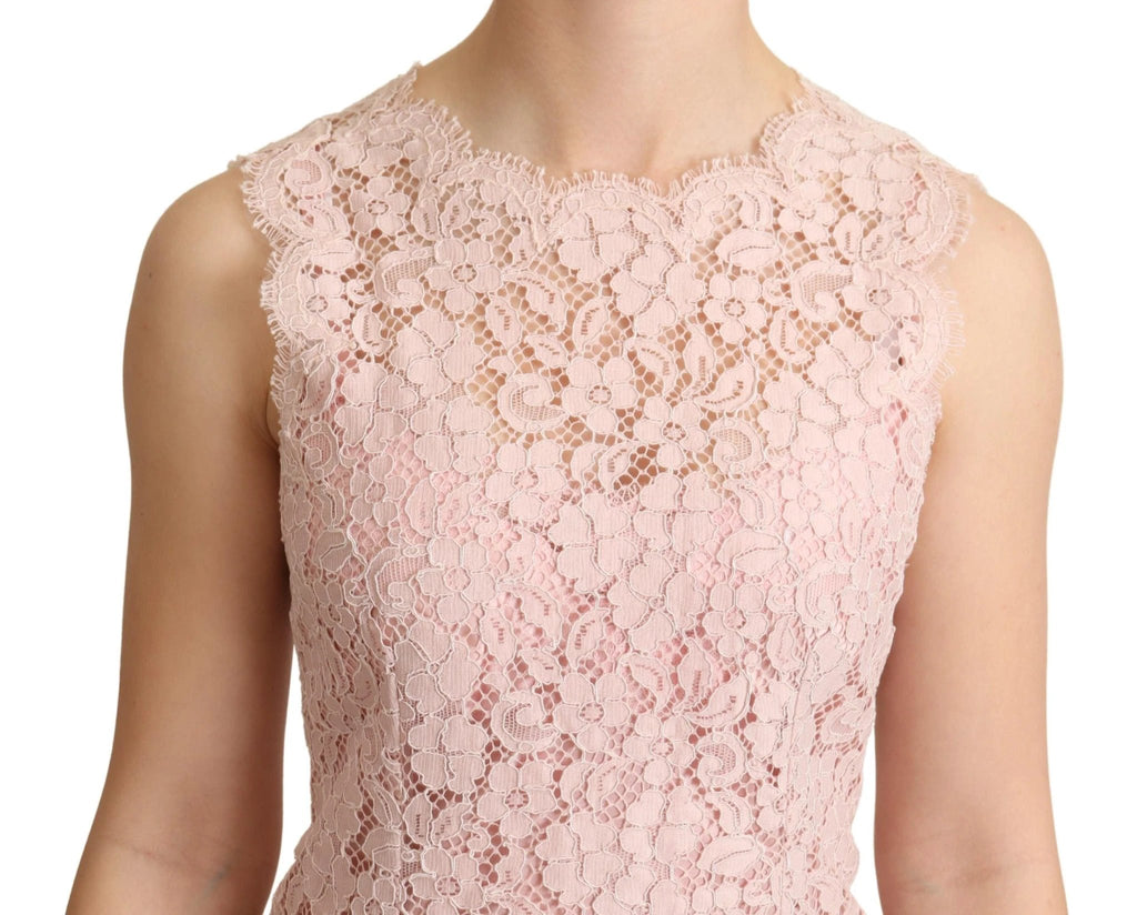 Dolce & Gabbana Pink Floral Lace Sleeveless Tank Blouse Top by Dolce & Gabbana