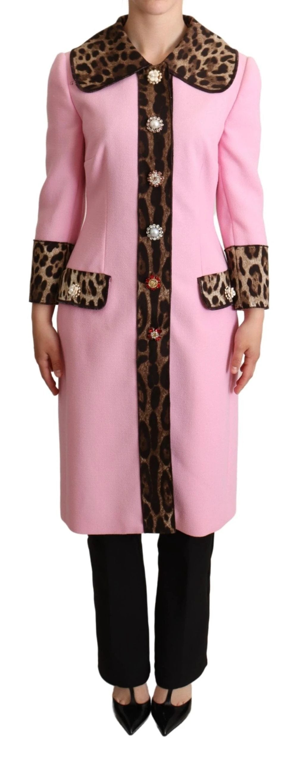 Dolce & Gabbana Pink Leopard Wool Trenchcoat Jacket by Dolce & Gabbana