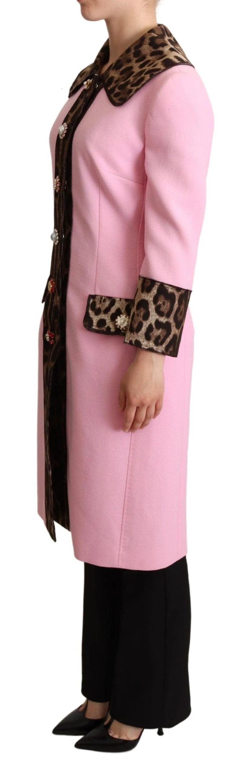 Dolce & Gabbana Pink Leopard Wool Trenchcoat Jacket by Dolce & Gabbana