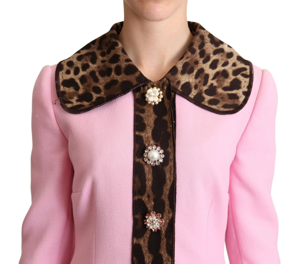 Dolce & Gabbana Pink Leopard Wool Trenchcoat Jacket by Dolce & Gabbana