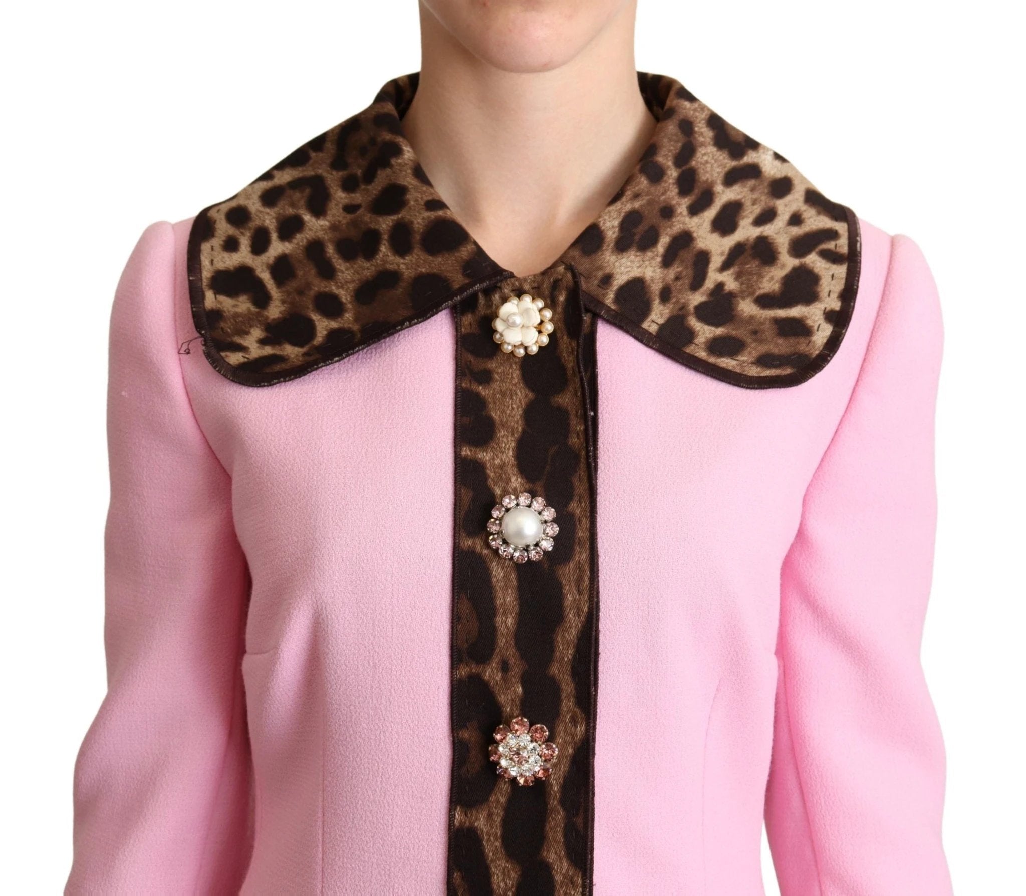 Dolce & Gabbana Pink Leopard Wool Trenchcoat Jacket by Dolce & Gabbana