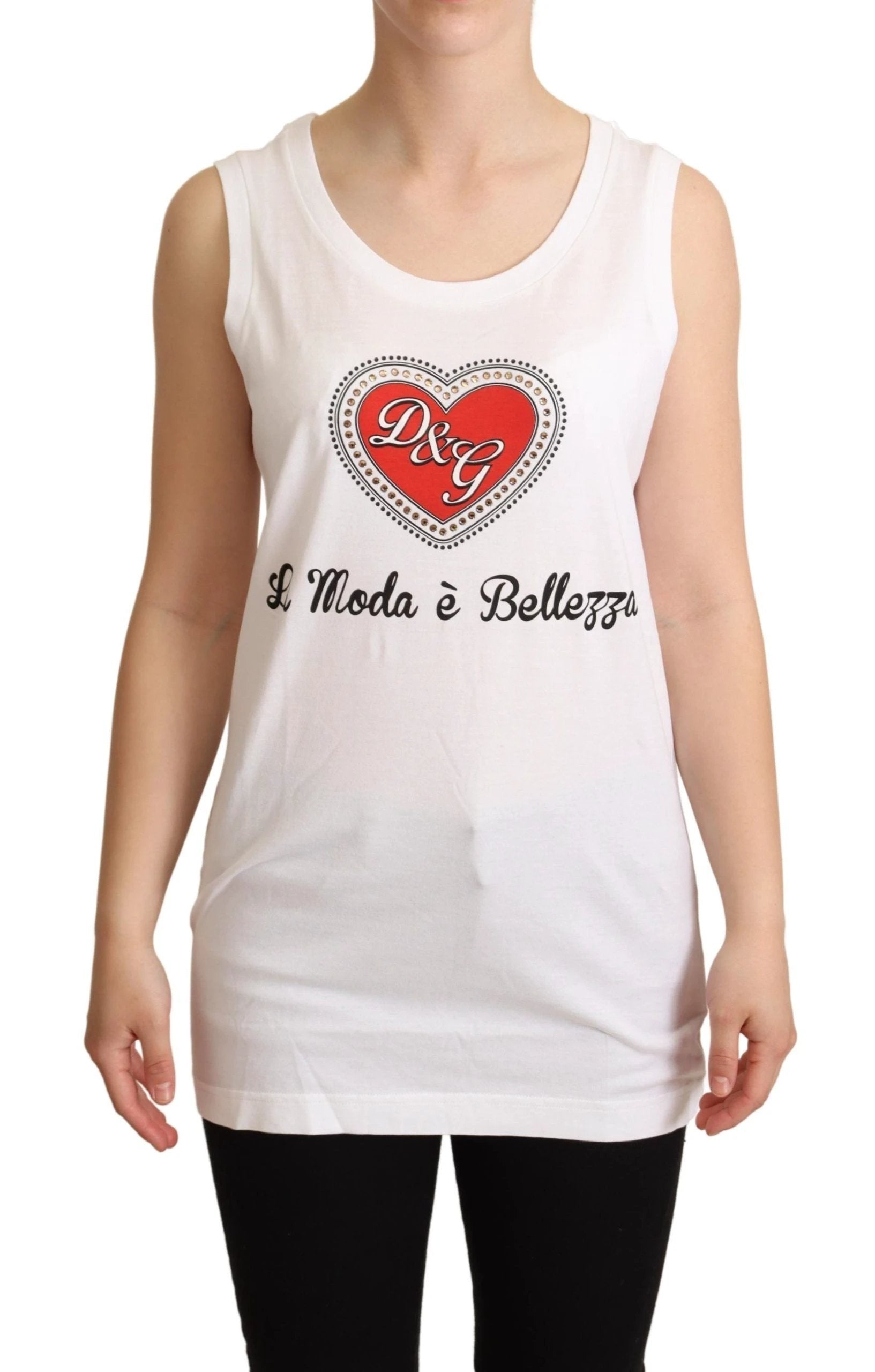 Dolce & Gabbana White La Moda Crystal Tank Top T-shirt by Dolce & Gabbana