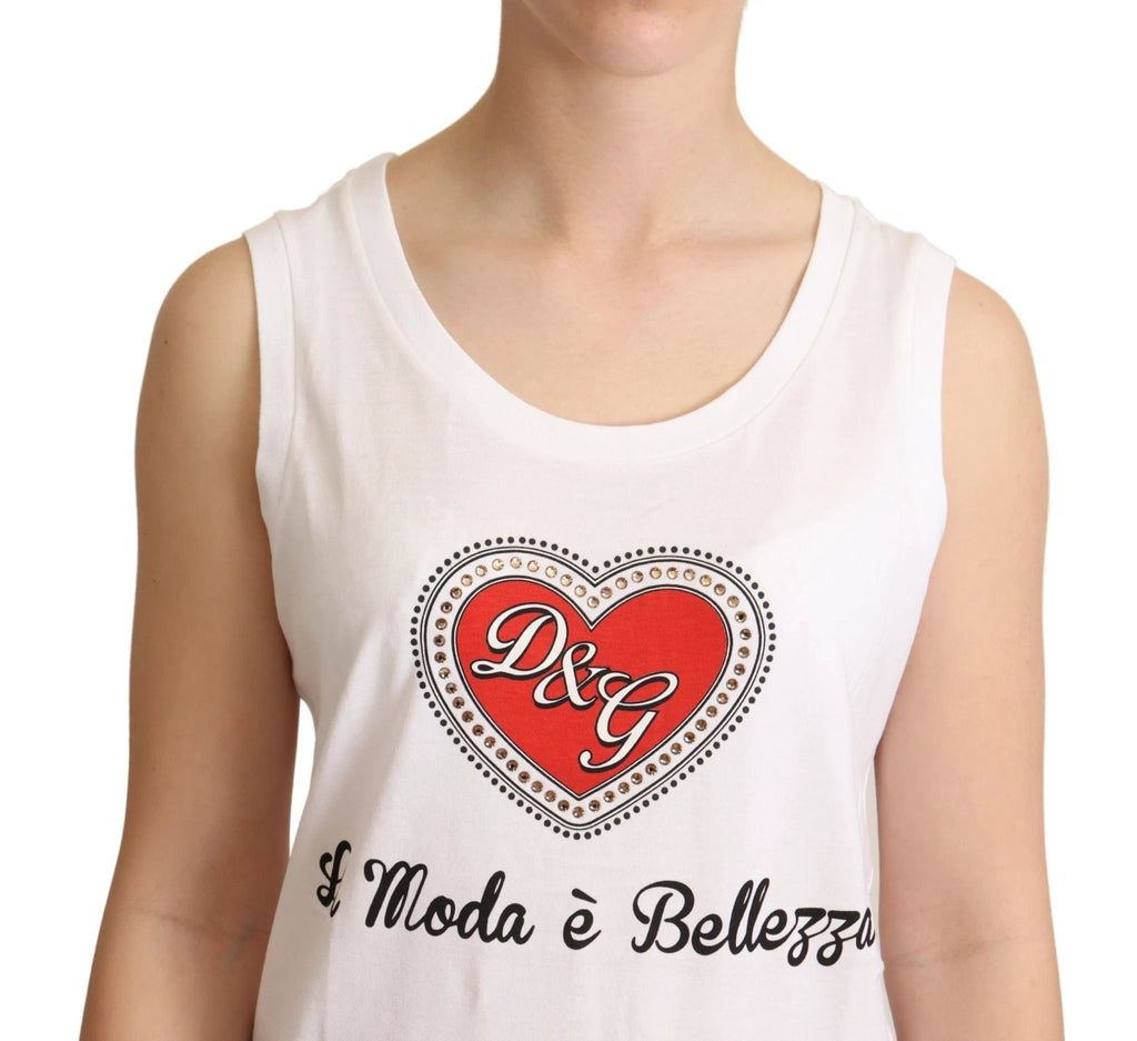 Dolce & Gabbana White La Moda Crystal Tank Top T-shirt by Dolce & Gabbana