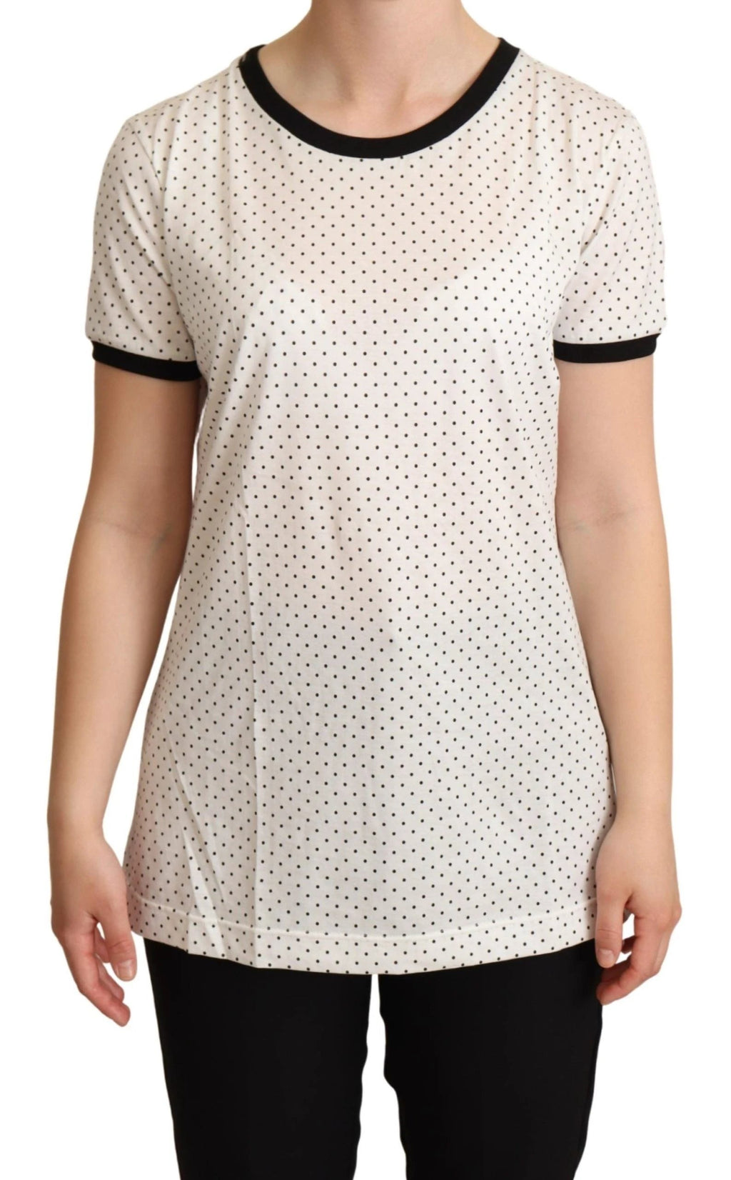 Dolce & Gabbana White Dotted Crewneck Cotton T-shirt by Dolce & Gabbana