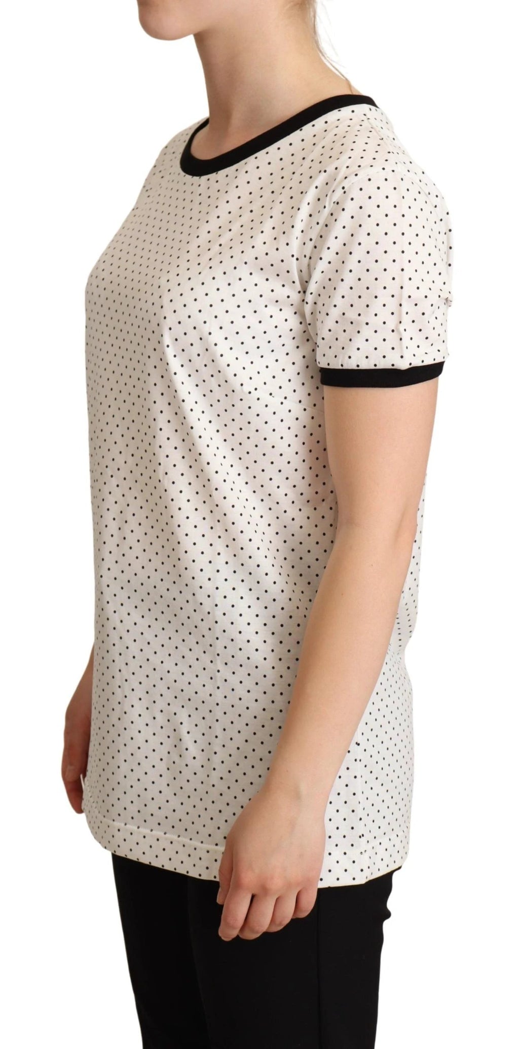 Dolce & Gabbana White Dotted Crewneck Cotton T-shirt by Dolce & Gabbana