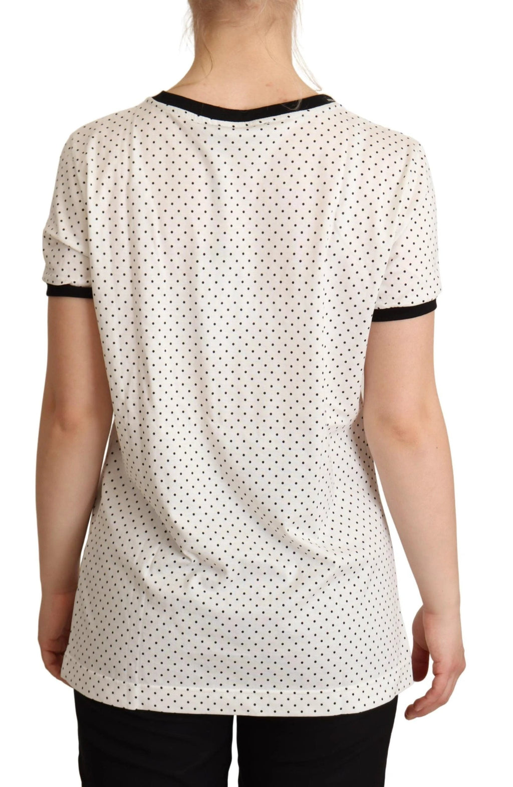 Dolce & Gabbana White Dotted Crewneck Cotton T-shirt by Dolce & Gabbana