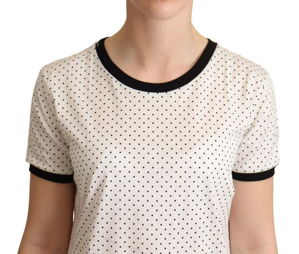 Dolce & Gabbana White Dotted Crewneck Cotton T-shirt by Dolce & Gabbana