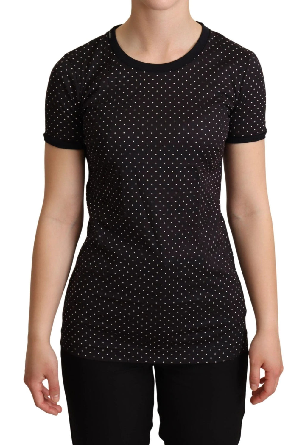 Dolce & Gabbana Black Dotted Crewneck Cotton T-shirt by Dolce & Gabbana