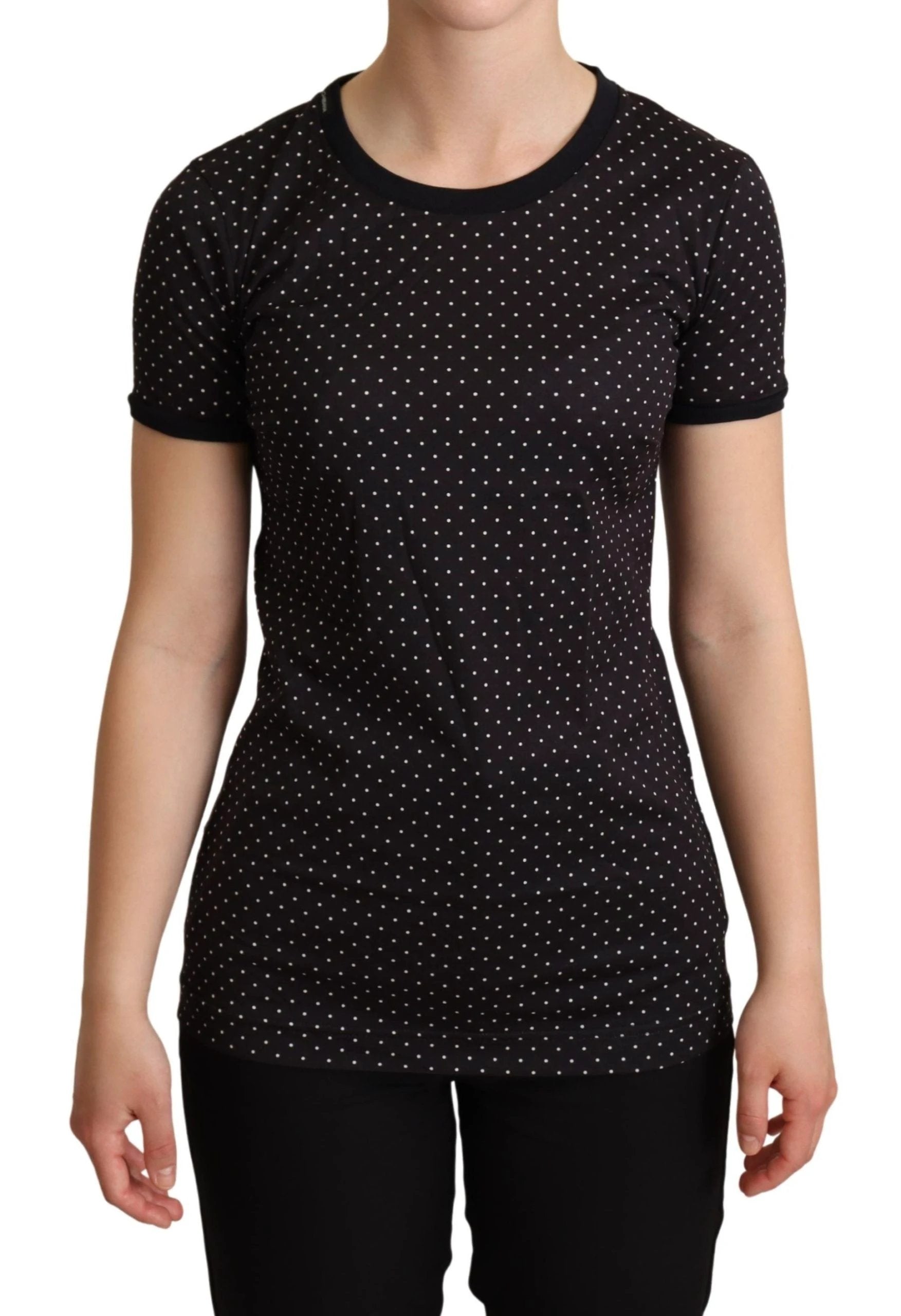 Dolce & Gabbana Black Dotted Crewneck Cotton T-shirt by Dolce & Gabbana