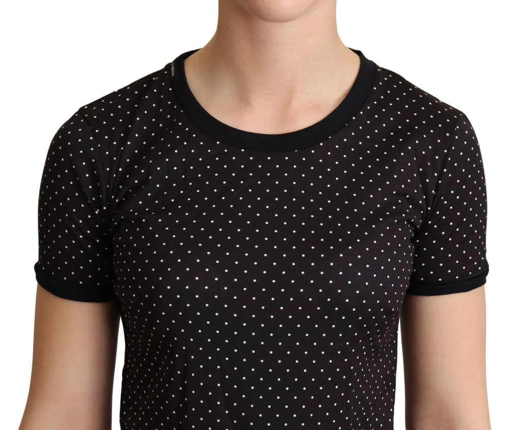 Dolce & Gabbana Black Dotted Crewneck Cotton T-shirt by Dolce & Gabbana