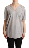 Dolce & Gabbana Gray Solid 100% Cotton V-neck Top T-shirt by Dolce & Gabbana