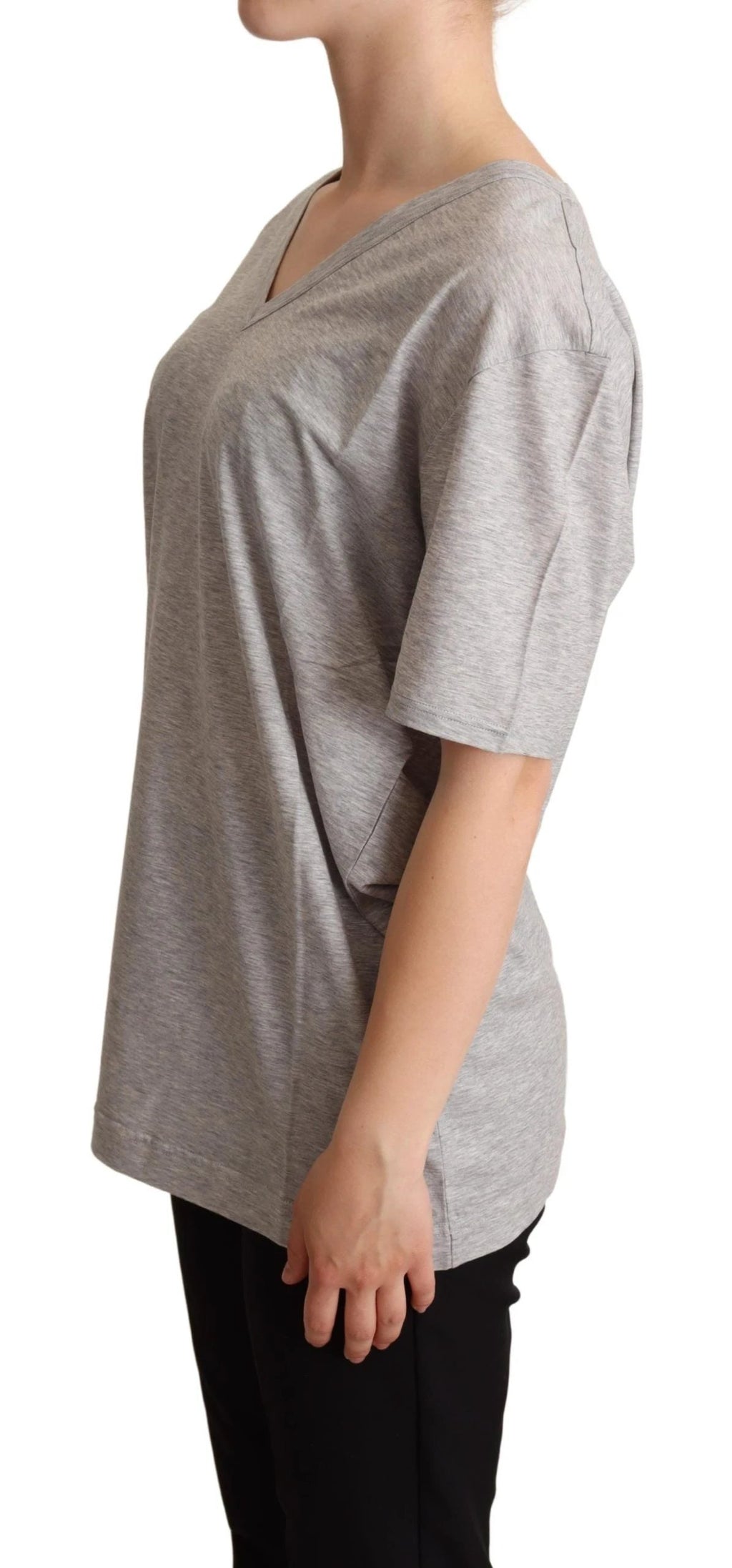 Dolce & Gabbana Gray Solid 100% Cotton V-neck Top T-shirt by Dolce & Gabbana