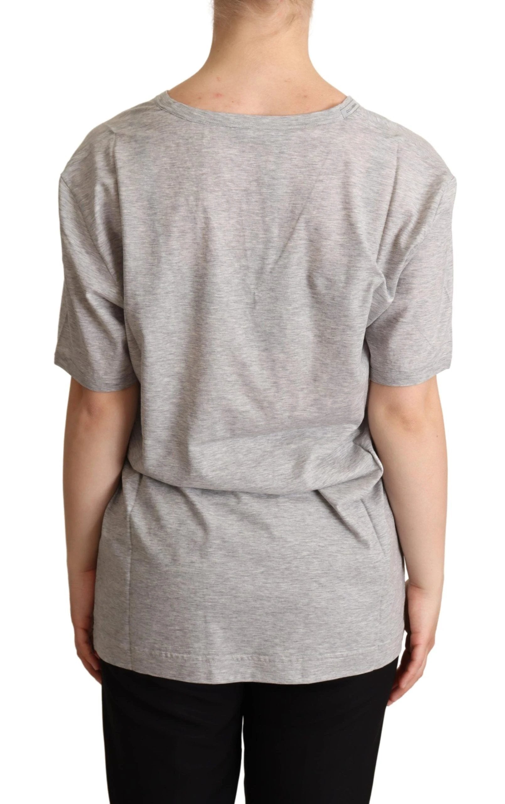 Dolce & Gabbana Gray Solid 100% Cotton V-neck Top T-shirt by Dolce & Gabbana