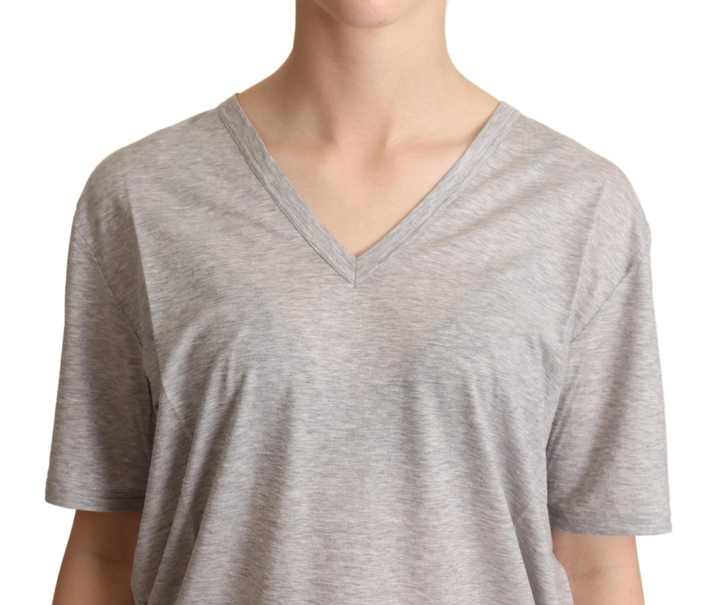 Dolce & Gabbana Gray Solid 100% Cotton V-neck Top T-shirt by Dolce & Gabbana