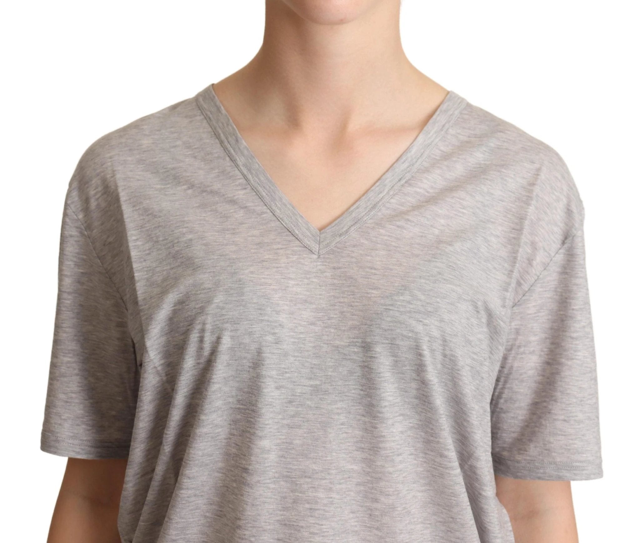 Dolce & Gabbana Gray Solid 100% Cotton V-neck Top T-shirt by Dolce & Gabbana