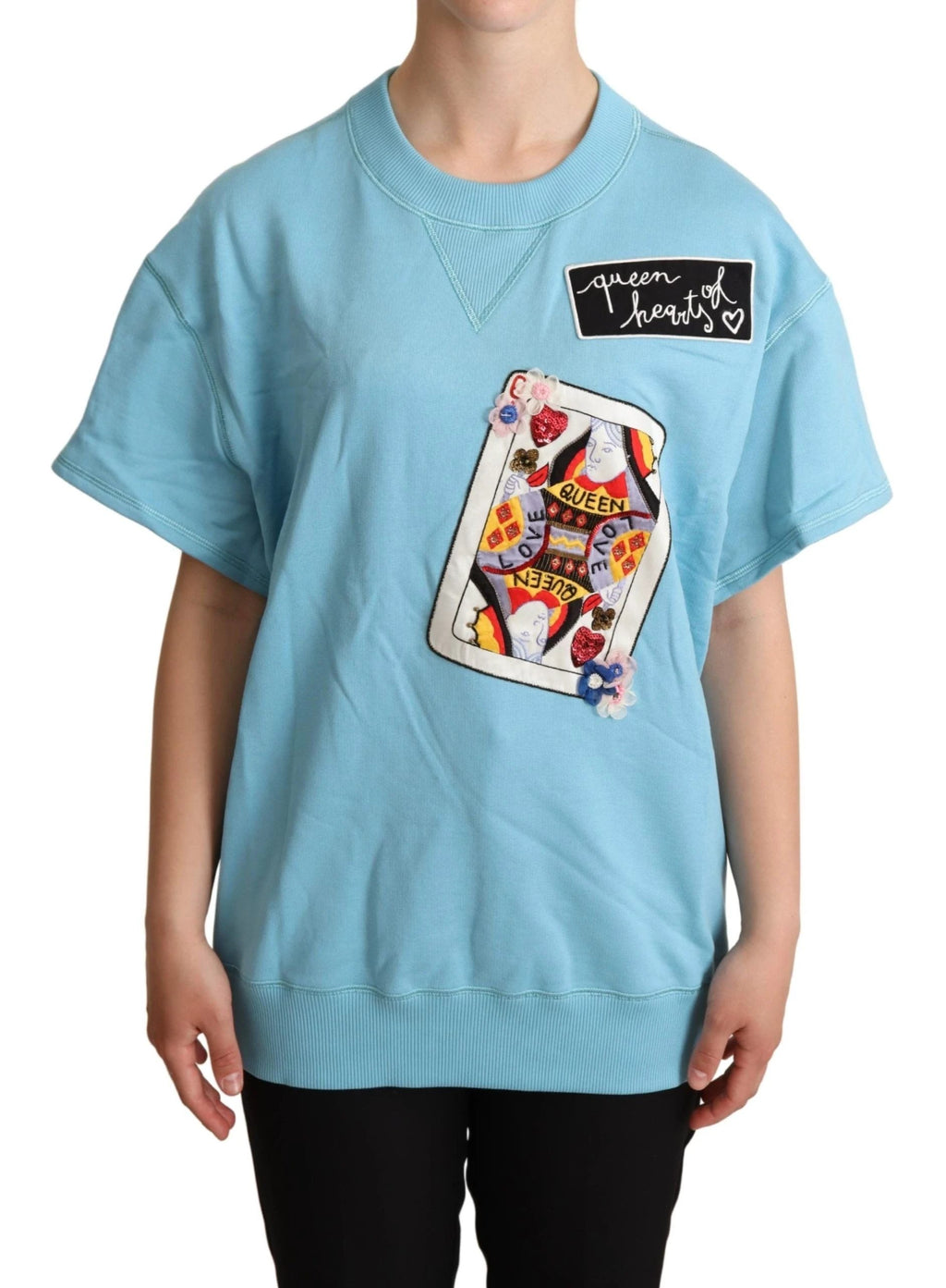 Dolce & Gabbana BLue Queen Of Hearts Card Sweater T-shirt by Dolce & Gabbana